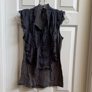 Elegant Black Ruffled Sleeveless Blouse